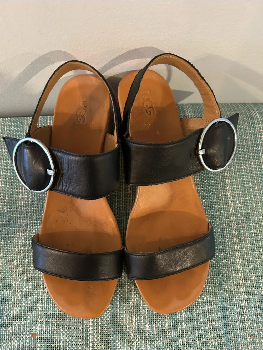 Black Wedge Espadrille Sandals with Silver Buckle